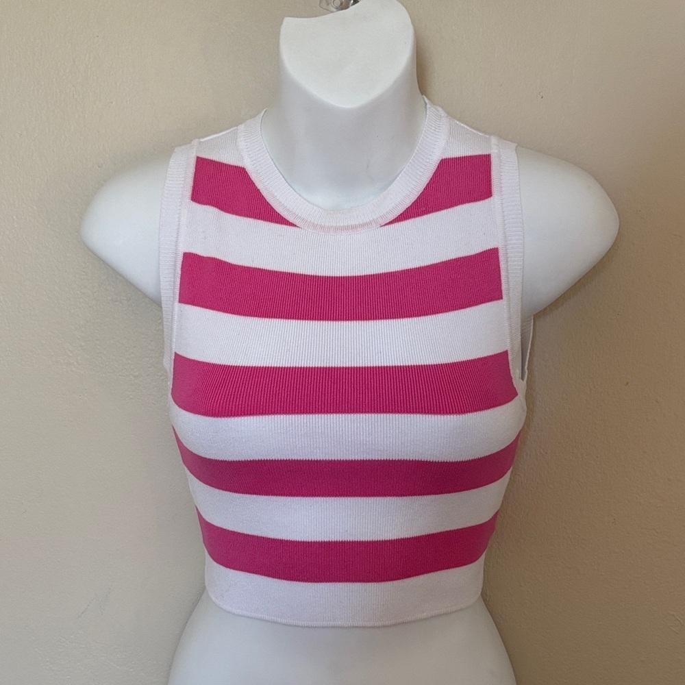 Zara Pink and White Striped Crop Top